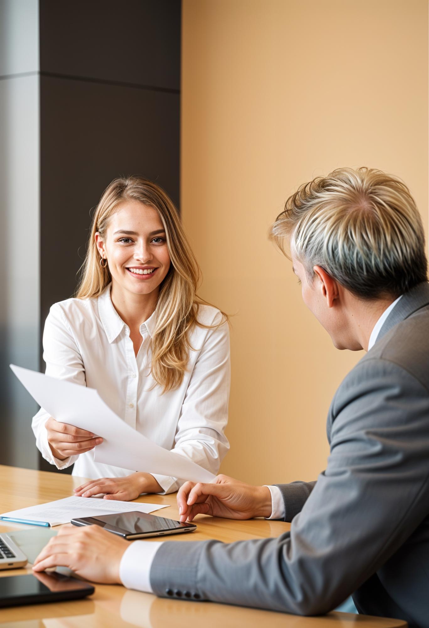 Legal advisor assisting client with property transaction documentation and real estate advice