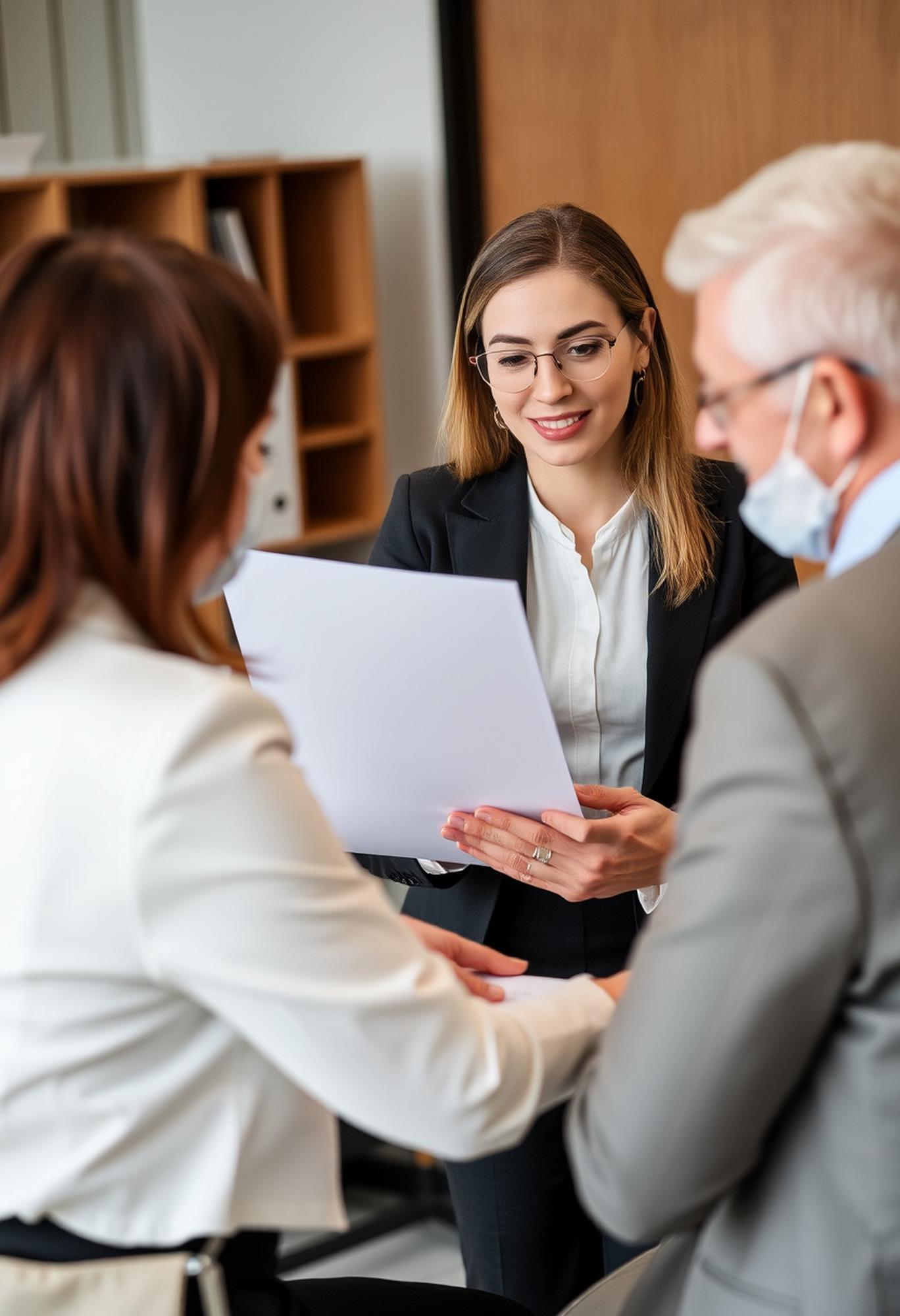 Family law attorney consulting couple about inheritance and estate planning matters